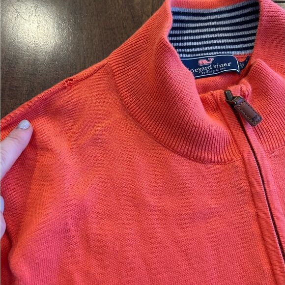 Vineyard Vines Men’s Orange Coral 100% Cotton Quarter Zip Sweater Size Large - Picture 5 of 8